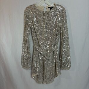 Forever 21 Champagne Sequin Mini Dress Women’s Small – Long Sleeve Party Dress